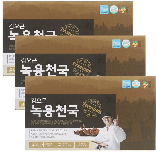 주원생활건강 김오곤 녹용천국 홍삼 녹용 홍삼보력, 3개, 2.1L