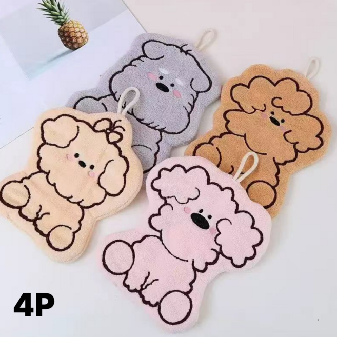 띵룸 귀여운 강아지 고리수건 흡수력 좋은 고리행주 4P, 1세트, 혼합색상