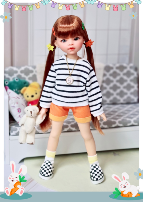 #파올라레이나 32cm 옷( 화이트 줄무늬 맨투맨 )[마구샵]#구체관절인형#bjd#인형옷#다락아이#관절바디#완제품, 뒷트임 없음(헤드분리O), 1개