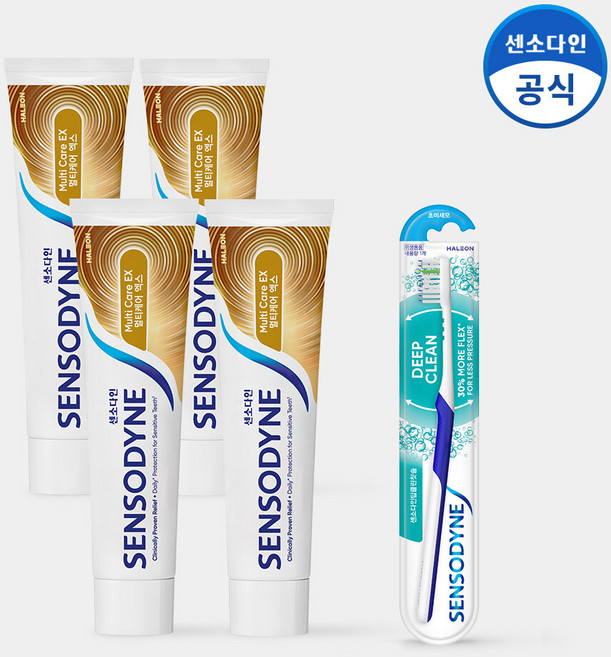 센소다인 멀티케어 EX 민감성 치약 100g x4개+센소다인 딥클린 칫솔 1개, 4개