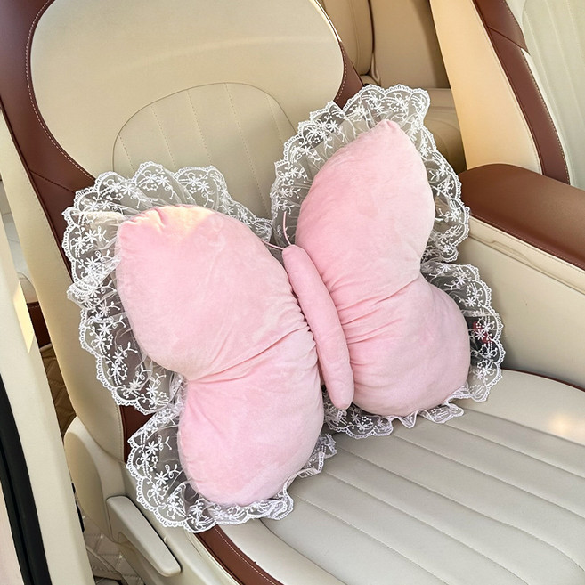 레이스 나비 차량등받이쿠션 목허리쿠션 쇼파쿠션 의자쿠션 (아름답고 사치스러운 스타일 차량 내부/거실 등에서 사용하기 적합함), 허리 - 핑크