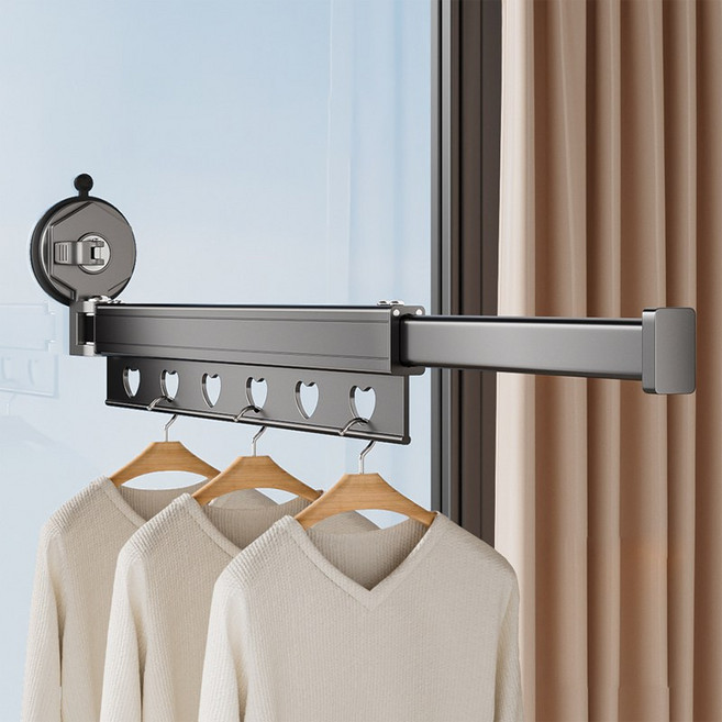 RUNDX 접이식 무설치 흡착식 빨래건조대 소형 베란다, 그레이