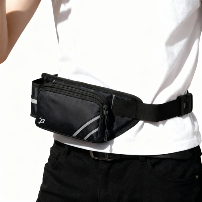 비피 스포츠 초경량 방수 등산힙색 + 물병 홀더 흔들림 없는 밀착감 & 넉넉한 수납, 블랙, 1개