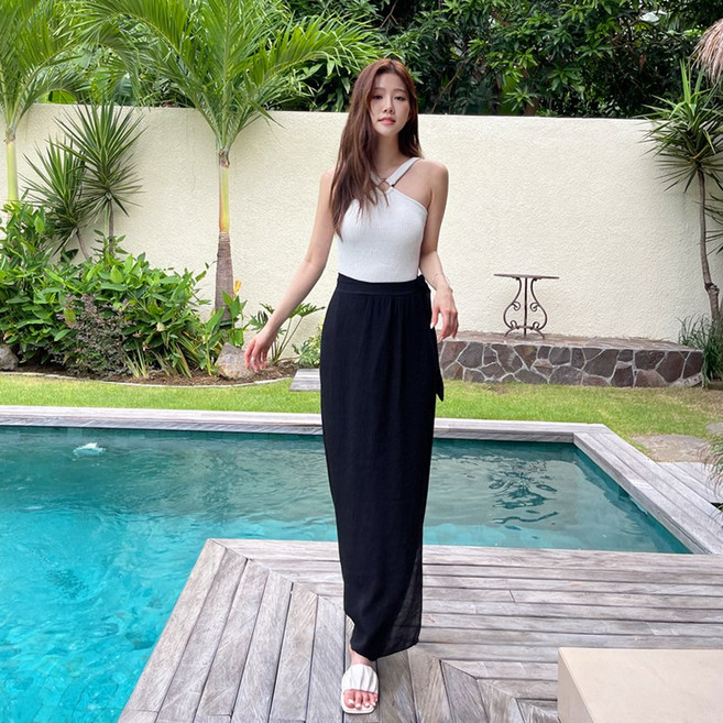 시스루 린넨 비치 랩스커트 비치웨어 수영복커버 바캉스룩 롱 스커트