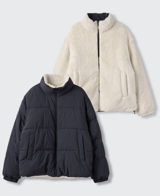 무신사스탠다드 데일리 푸퍼 리버서블 플리스 숏 패딩 재킷 다크 그레이 크림 1629949