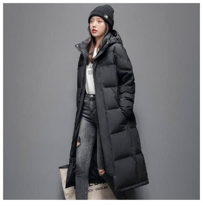 男女情侶款中長版白鴨絨羽絨外套 - 防風保暖可脫卸帽過膝羽絨衣