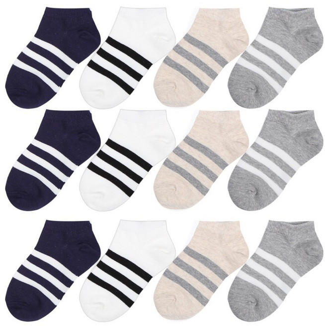 코지싹스 어린이양말 12켤레 아동 남아 여아 키즈 발목 스니커즈 삼선 스트라이프 양말 톰보이