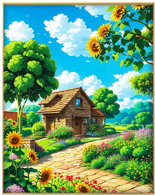 코지하루 DIY 명화그리기 물감 2세트 유화 그림 그리기 아크릴화 40x50, 해바라기 핀 벽돌집 (S27)