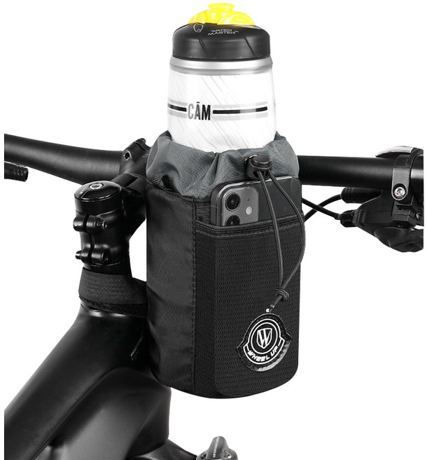 디모어 자전거 원통형 음료 물병 핸드폰 거치 홀더 파우치, 블랙, 1개