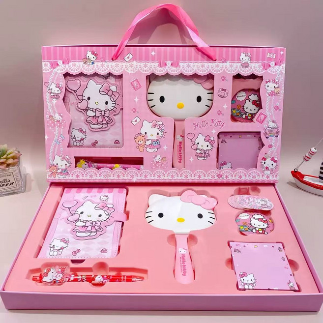 산리오 캐릭터 다이어리 거울 빗 세트 노트 문구 메모 배지 선물 상자, 헬로키티