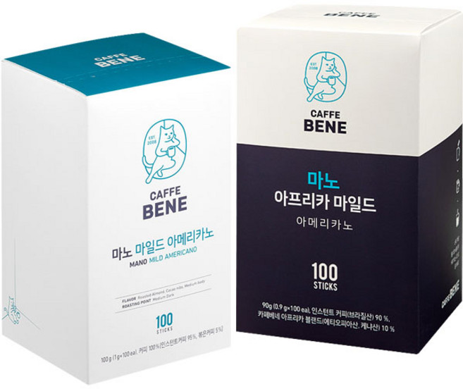 카페베네 마노 아메리카노 마일드 100T+아프리카 100T, 100개