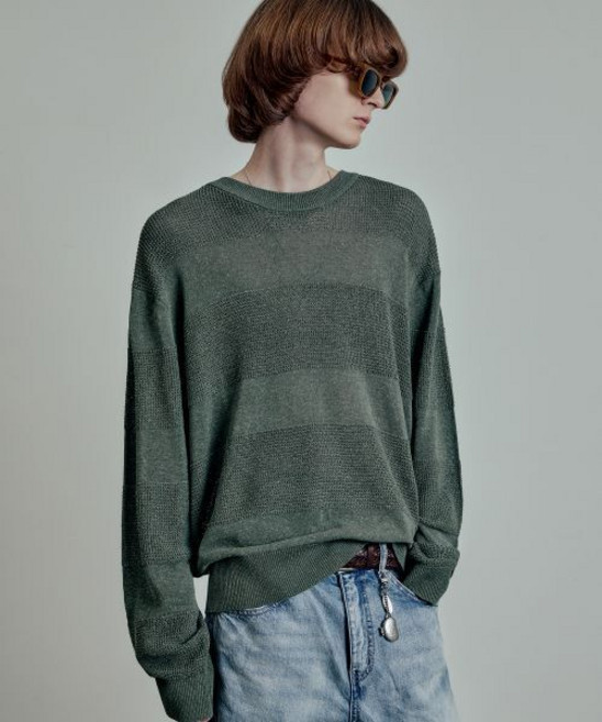 엘무드 lmood 아일랜드 텐셀 린넨 풀오버 니트 포레스트