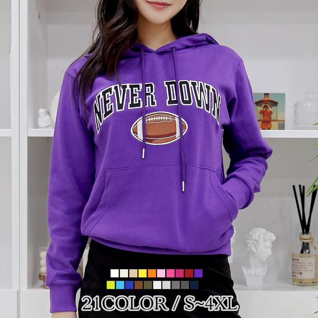 당일발송 여자친9 유니크한 자수 빅사이즈(S~4XL) 포켓 후드맨투맨 21칼라-국내제작