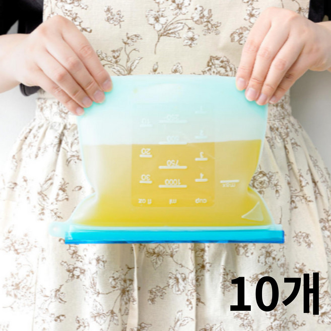 [한정수량]실리콘 주방용품 완벽 밀폐 지퍼백, 중형(1000ml), 10개