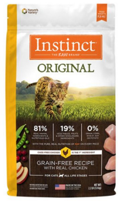Instinct Original 無穀雞肉全貓糧 81%動物食材 適合所有生命階段, 成分: 雞肉，雞肉粉，火雞肉粉，油鯡魚粉，豌豆，雞脂肪, 2.2kg, 1袋