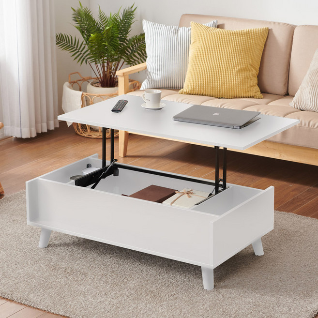 심플 좌식 높은 소파 거실 좌탁 2인용 리프트업 테이블, 화이트