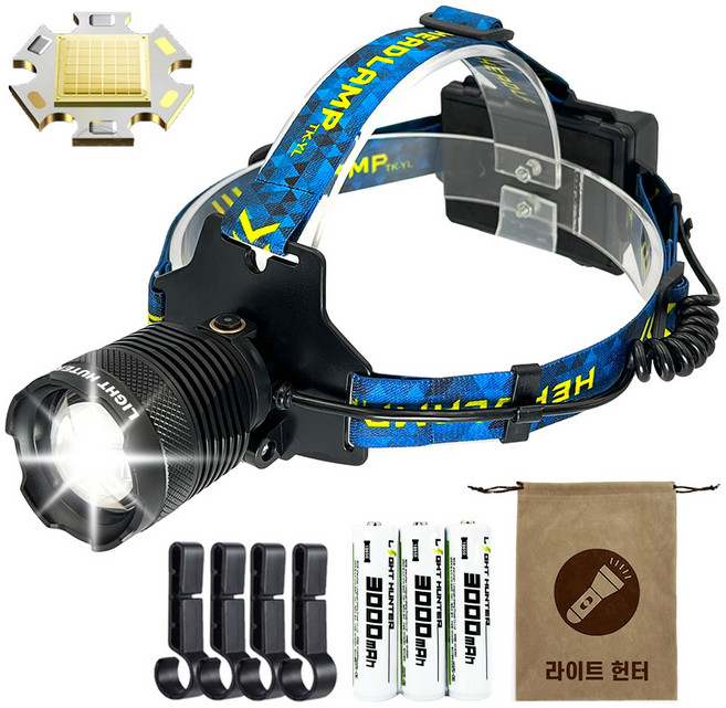 라이트헌터 파워맥스 모션센서 XHP360 헤드랜턴 LED C타입 낚시 해루질 등산 작업용, 헤드랜턴+안전모클립+파우치+배터리, 1개