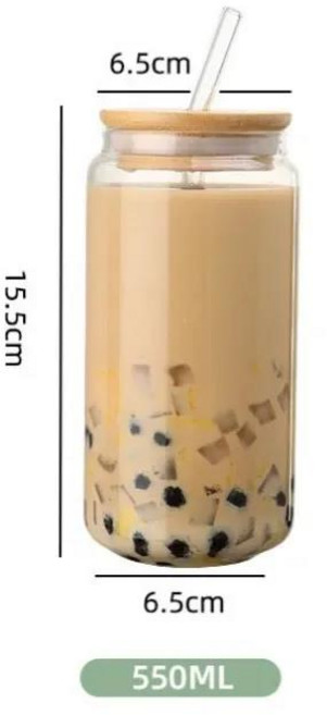 나무 뚜껑이 달린 유리컵 빨대 여행용 투명 버블 우유 맥주 캔 칵테일 머그잔 음료 용품 450 ml, 01 450-550ml, 01 550ML