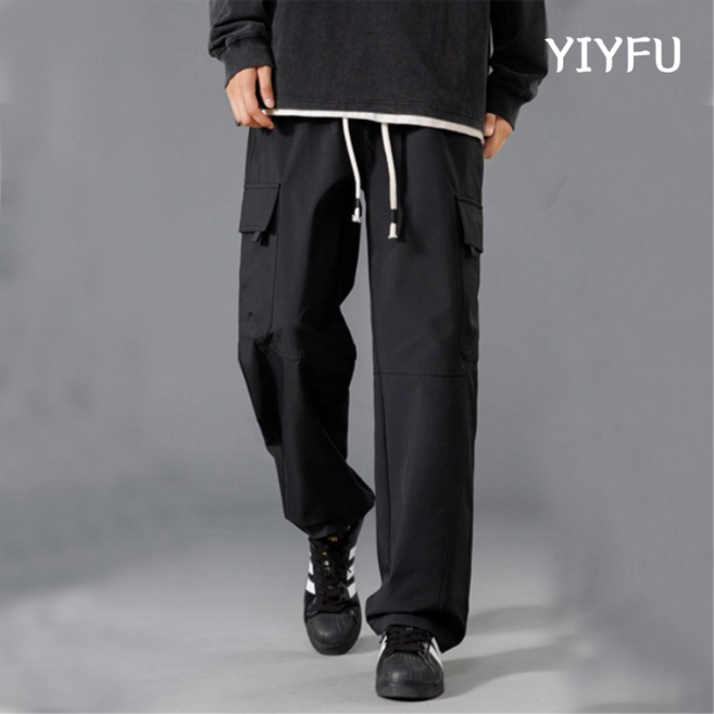 YIYFU 남자 밴딩슬랙스 카고바지 조거팬츠 빅사이즈 포켓 스트링 팬츠