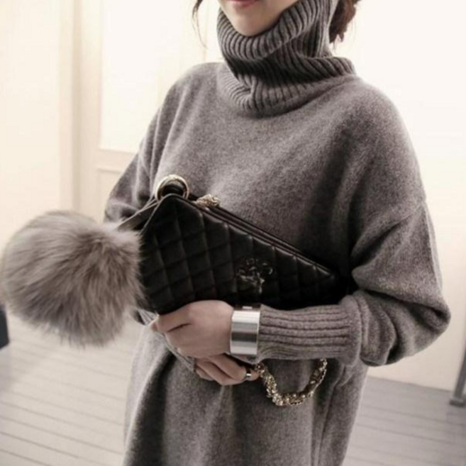 채윤러브 chaeyoon love 여성 스웨터 목폴라 니트 롱 티셔츠