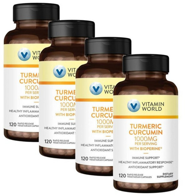비타민월드 터메릭 커큐민 위드 바오페린 Vitamin World Turmeric Curcumin 1000mg per Serving, 4개, 120정