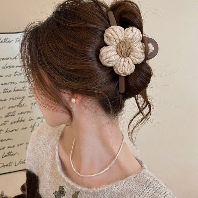 가을 니트 털실 플라워 무광 꼬임 집게핀