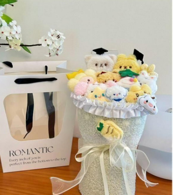 장식 꽃다발 졸업꽃다발 졸업선물 여자친구 생일 발렌타인데이 선물, 10개, 노랑