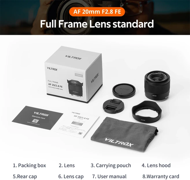 빌트록스 A7M3 A7CII ZVE1 A7CR 소니 FE AF 20mm F2.8 풀프레임 자동 초점 초광각 프라임 렌즈, 블랙