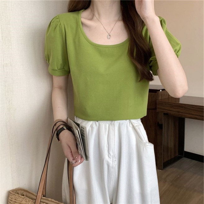 여성용 퍼프 U넥 반팔티