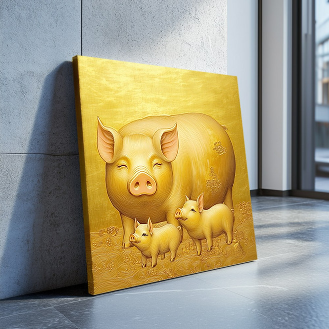 신원액자랜드 황금돼지 그림 캔버스액자 알루미늄액자 풍수 인테리어 거실 현관 사무실 집들이 개업 선물, 01.복을 부르는 황금돼지, 01.25X25 (cm), 01.캔버스액자