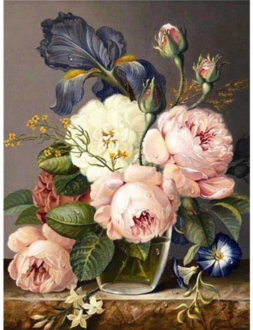 심스타 실십자수 해바라기 장미 모란 꽃 12종 프린트 도안 패키지, 1개, 3번 모란(면사)