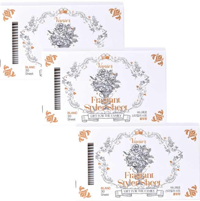 바니에르 향기 부스터 의류관리기시트 스타일러 블랑향 개별포장 30p, 30개입, 3개