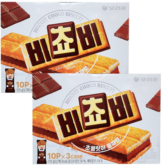 오리온 비쵸비 코스트코 초코 비스킷 회사 사무실 아이 간식, 750g, 2개
