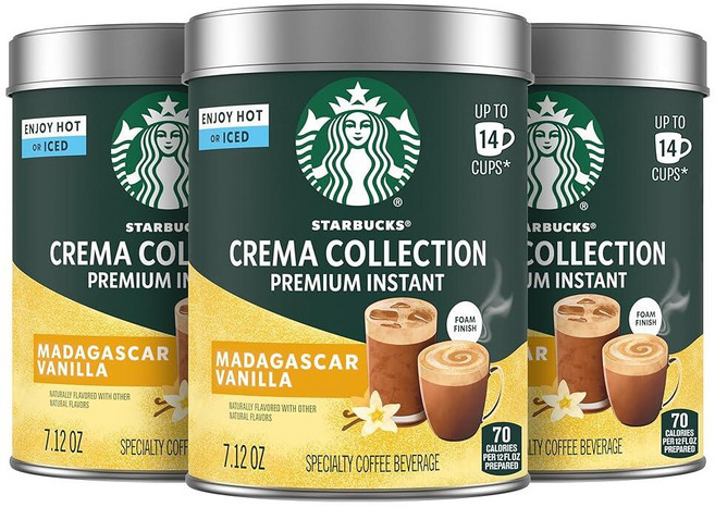 Starbucks Crema Collection 프리미엄 인스턴트 마다가스카르 바닐라 맛 인스턴트 커피 100% 아라비카 빈 3틴 (각 201.8g(7.8온스), Starbucks Crema Collection 프리미