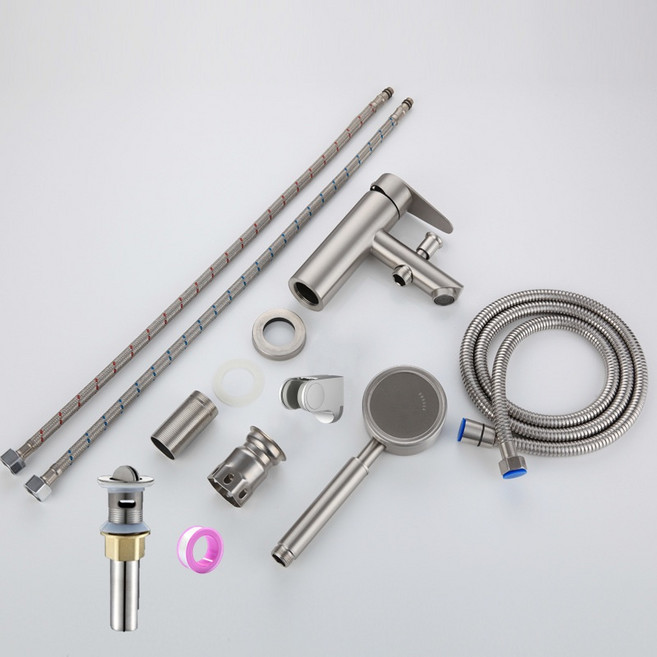 淼瀅精品衛浴 正SUS304不銹鋼冷熱混合水龍頭, 1個, B3008臉盆單孔冷熱直嘴龍頭帶沐浴功能