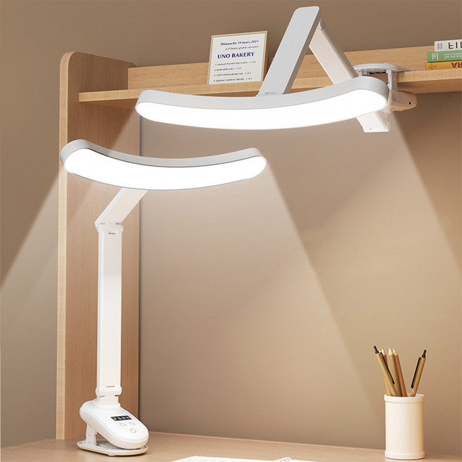 Axylon 학습용 LED 탁상등 시계 기능 독서등, 화이트