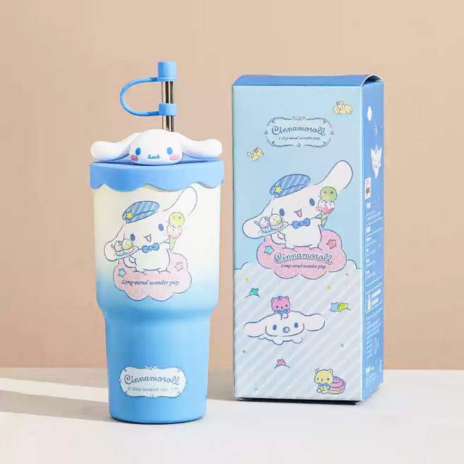 산리오 캐릭터 빨대텀블러 콜드컵 보온보냉컵 대용량, 1개, 580ml, 블루(시나모롤)
