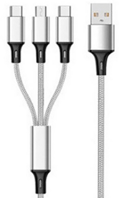 라베코 3in1 멀티 고속충전 케이블, 1개, 실버, 1.2m