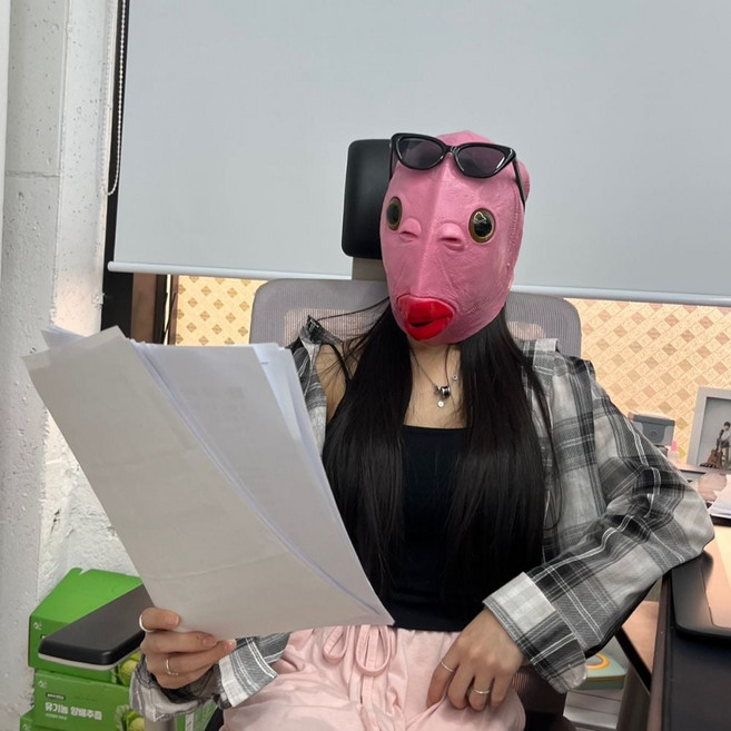 핑크 물고기 얼굴 가면 생선가면 외계인가면 얼굴가면 물고기가면 웃긴가면, 상세페이지 참조, 1개