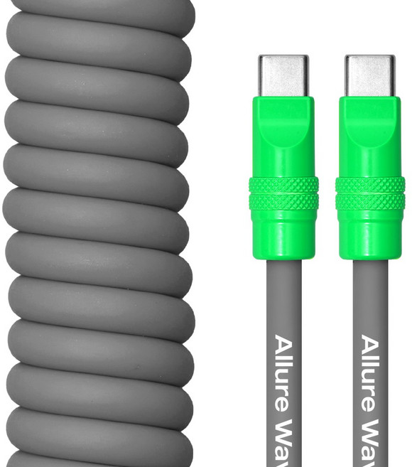 얼루어웨이브 C to C타입 240W 초고속 충전 실리콘 스프링 케이블, 1개, 그레이, 60cm
