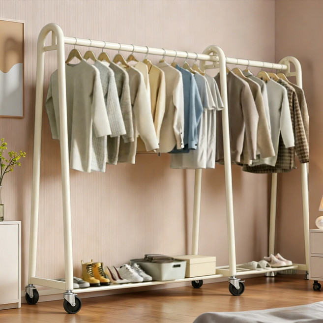 BILIMO 평생 사용가능한 이동식 튼튼한 2단 스탠드 행거 튼튼함 보장, 화이트