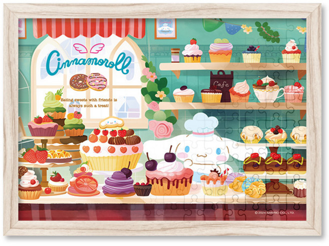 산리오 시나모롤 디저트 카페 직소 퍼즐+액자 세트 150피스, 직소퍼즐, 고급형 우드 [슬림 라떼], 1개