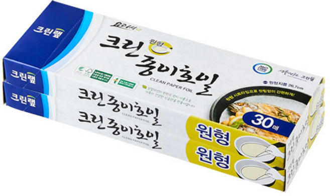 크린랩 크린랲 쿠킹 종이호일 원형(시트형) 30매입 에어프라이어/기/오븐 유산지 일회용품 내열 기름종이 샌드위치/튀김/도시락, 2개