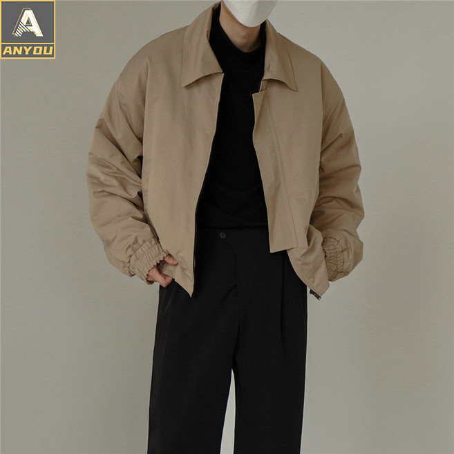 ANYOU 가을 남성용 점퍼 루즈핏 숏 자켓 집업 바람막이