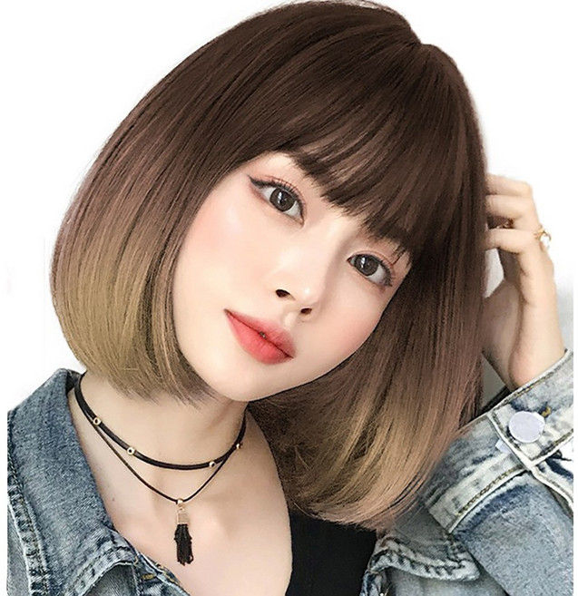 이쁘다샵 가발위드 단발 투톤 스트레이트 여성 통가발 미엔느, 베이지, 1개