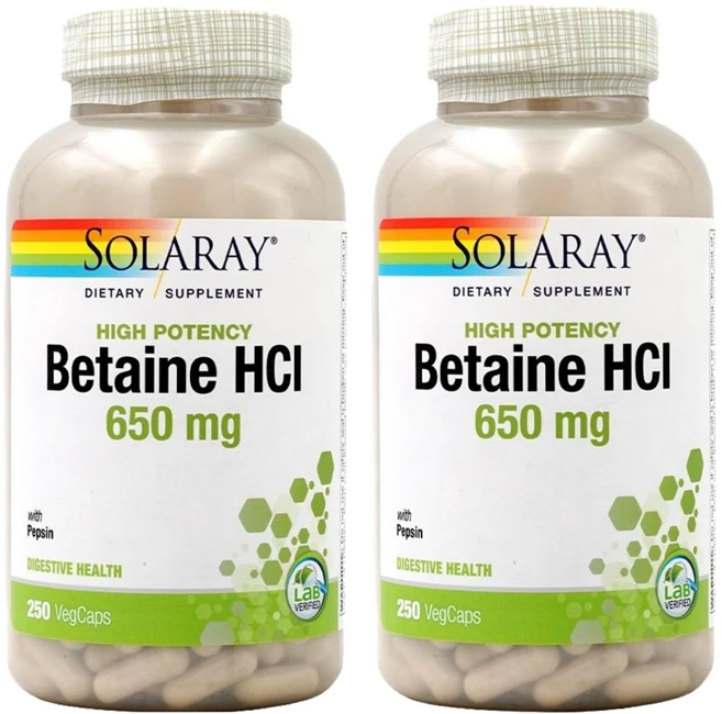 솔라레이 고효능 베타인 HCl 펩신 함유 650mg 250베지캡슐, 1캡슐, 2개, 250정 - 쿠팡
