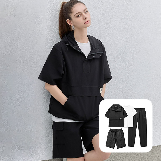 에버라스트 여성 반팔 아노락 세트 올인원 셋업