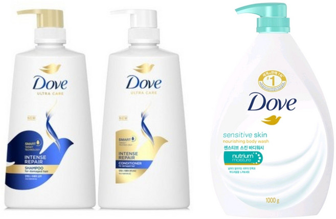 도브 인텐스 리페어 샴푸 & 린스 + 바디워시 1L 센서티브 세트, 1개