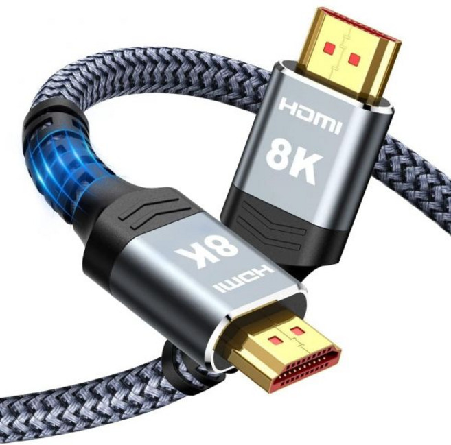 하이윙스 8K 10K 4K HDMI 케이블 48Gbps 6.6피트2미터 인증된 초고속 2.1 꼬임선4K120Hz 8K60Hz DTSX HDCP 2.2 및 2.3 HDR 10 호, Highwings 1.72 피트, 회색