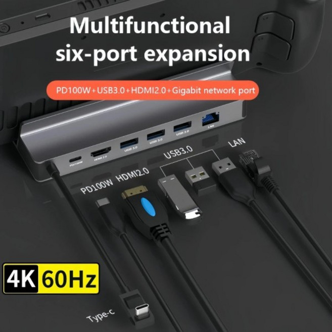 스팀 데크용 6 in 1 도킹 스테이션 Rog Ally 스탠드 액세서리 USB 3 0 HDMI 4K@60Hz 기가비트 이더넷 PD 허, 1개